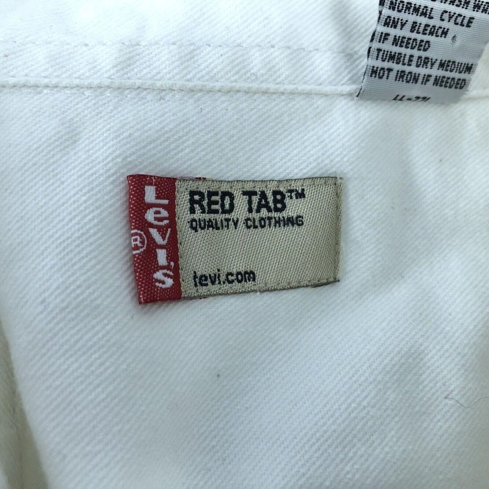Vintage 90s Levi's White Denim Jean Shirt Metal Buttons Up Men's Large - Picture 8 of 9